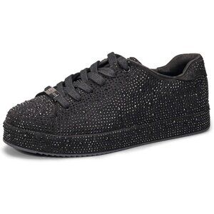 Women's Black Platform Rhinestone Fashion Glitter Sneakers Sparkly Shiny Shoes